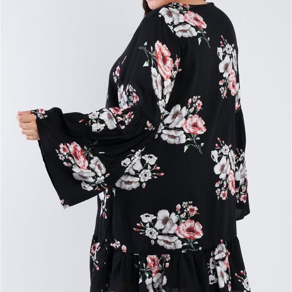 Black floral bell sleeve dress - Picture 3 of 8